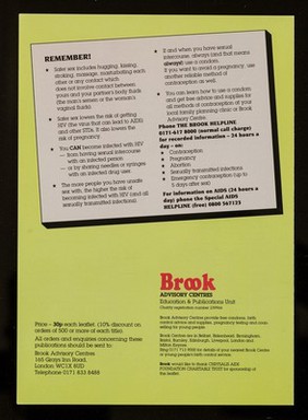 A new approach to education in safer sex : these three leaflets have been developed in response to a growing awareness of young people's lack of information about safer sex ... / Brook Advisory Centres.