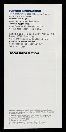 HIV? AIDS? : we're older gay men it's not our problem ... / The Positive Place, Age Concern Lewisham.