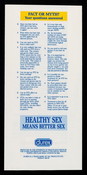Good sex: healthy sex : what everyone should know about STDs / Durex Information Service for Sexual Health, LRC Products Ltd.