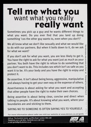 Tell me what you want what you really really want / GMFA ; photograph by Louisa Parry.
