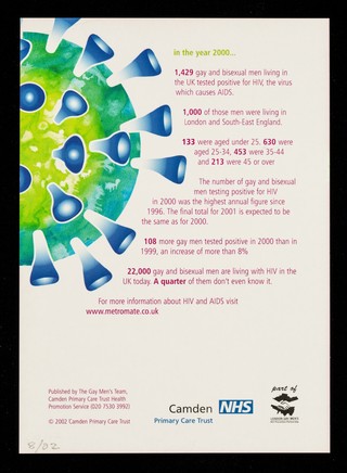 1,429 into 2000 does go : in the year 2000... 1,429 gay and bisexual  men living in the UK tested positive for HIV, the virus which causes AIDS / Gay Men's Team, Camden Primary Care Trust Health Promotion Service.