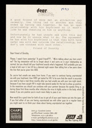 Dear Deirdre ... / CHAPS, GMFA ; illustration by Barrie Dwyer.