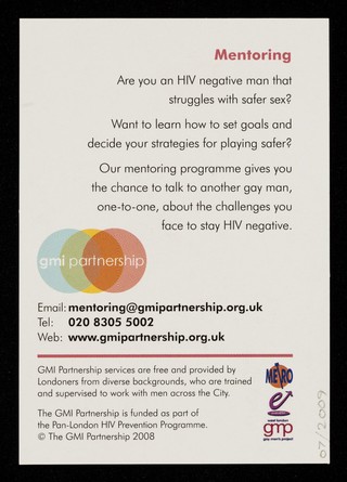 Mentoring : are you an HIV negative man that struggles with safer sex? / GMI Partnership.