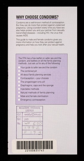 A guide to male and female condoms / Family Planning Association, Pharmacy Healthcare.