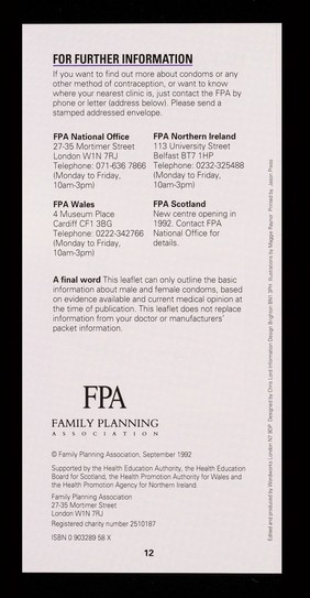 A guide to male and female condoms / Family Planning Association, Pharmacy Healthcare.