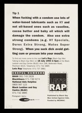 Fuck with a condom : let's rap / Black Gay Men United Against Aids.