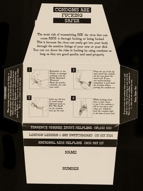 The Terrence Higgins Trust & Rubberstuffers, 0171-278 0508 : condoms are fucking safer.