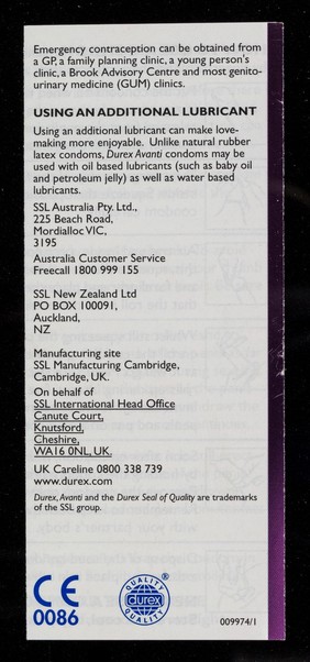 Durex Avanti : revoltionary non-latex condoms : please read this leaflet carefully / SSL International.