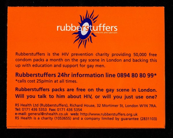 Hawaiian Tropic supporting Rubberstuffers condoms and lubricant : safer sun - safer sex / RS Health Ltd. (Rubberstuffers).
