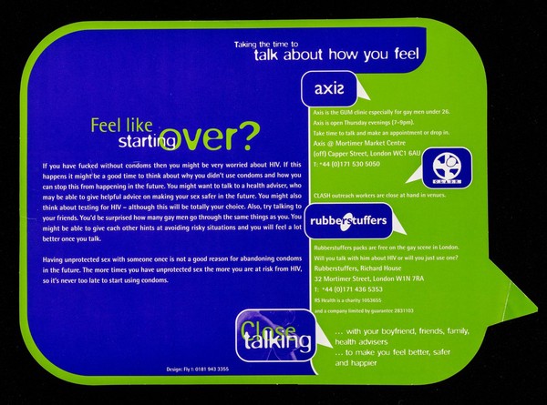 Feel like starting over? : close talking : taking the time to talk about how you feel / Axis, C.L.A.S.H., Rubberstuffers.