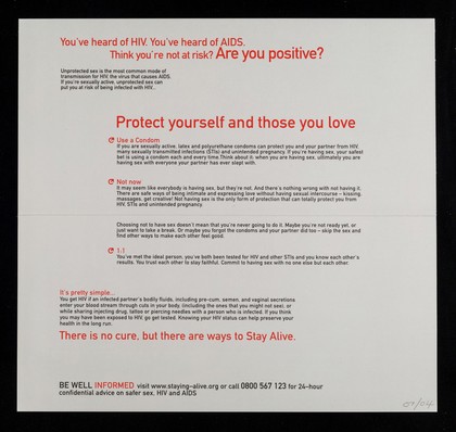 Weapon of mass protection : every 6 seconds someone is infected with HIV : You've heard of AIDS. You've heard of HIV. Think you're not at risk? Are you positive? / Staying alive, www.staying-alive.org.