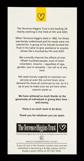 You have just rung the doorbell of someone you have never met before. You are nervous... : On the other side of the door is someone every bit as nrevous as you are... / The Terrence Higgins Trust.
