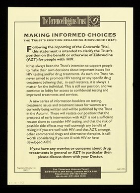 Cuts or no cuts... : ...we'll still be providing services ... making informed choices, the Trust's position regarding Zidovudine (AZT) / The Terrence Higgins Trust.