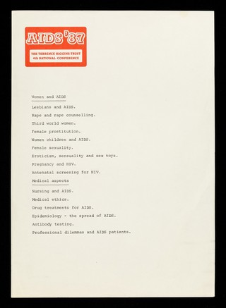 AIDS '87 : the Terrence Higgins Trust 4th national conference : women and AIDS ... medical aspects.