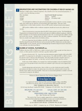 HIV & AIDS : information about mothers and children with HIV infection / written by Rosie Claxton for the Terrence Higgins Trust.