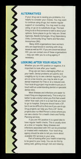 Reducing the risks : a leaflet for people who use drugs / Terrence Higgins Trust ; cartoon by Mike Linnell.