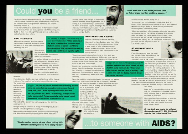 Could you be a friend to someone with AIDS? : the Buddy Service / Terrence Higgins Trust.