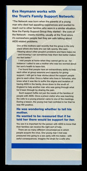 "How can I prepare to bury my daughter when I also have to prepare to bury my son-in-law and granddaughter?" : the affects of HIV and AIDS on families and the work of the Family Support Network / The Terrence Higgins Trust.