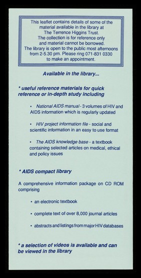 A brief guide to the Terrence Higgins Trust library / Terrence Higgins Trust.