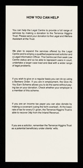 How you can help  ... deed of covenant form / The Terrence Higgins Trust.