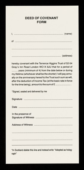 How you can help  ... deed of covenant form / The Terrence Higgins Trust.