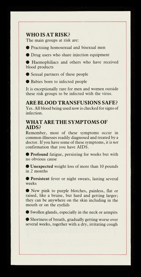 A.I.D.S. : the facts : compiled with the help and advice of doctors / The Terrence Higgins Trust.