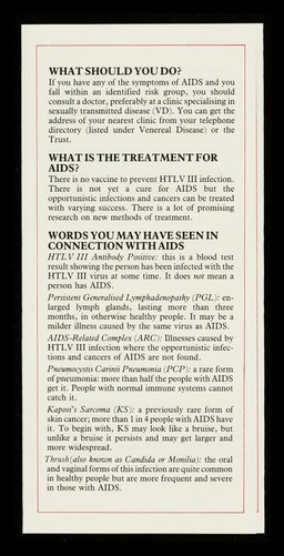 A.I.D.S. : the facts : compiled with the help and advice of doctors / The Terrence Higgins Trust.