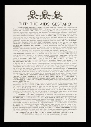 THT : the AIDS gestapo / Gays Against Genocide.