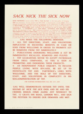 Gays Against Genocide ... : sack Nick the Sick now / Gays Against Genocide.