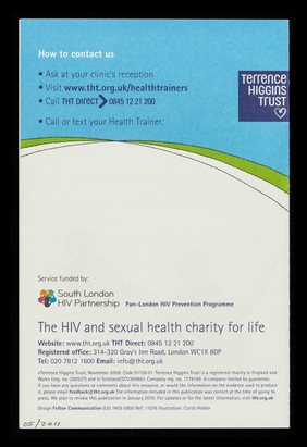 HIV health trainers : a service for people living with HIV / Terrence Higgins Trust ; in partnership with NAM ; service funded by South London HIV Partnership, Pan-London HIV Prevention Programme.