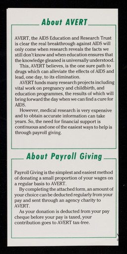 The best hope yet : payroll giving - the simple way to help / AVERT.