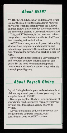 The best hope yet : payroll giving - the simple way to help / AVERT.