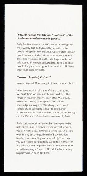 Body Positive : a guide to our services.