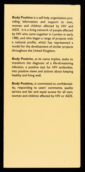 Accessibility : Body Positive, 51B Philbeach Gardens, Earls Court, London SW5 9EB.