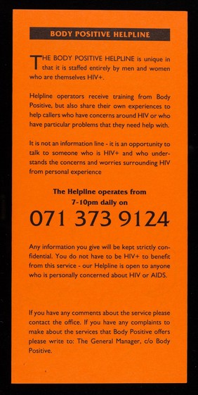 Pen pal group : Body Positive, 51B Philbeach Gardens, Earls Court, London SW5 9EB.