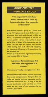 Women's Group : Body Positive, 51B Philbeach Gardens, Earls Court, London SW5 9EB.