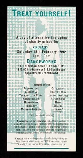 Treat yourself : a day of alternative therapies at charity prices for Crusaid : Saturday 15th February 1992 ...