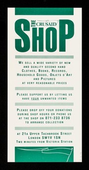 Crusaid, the national fundraiser for Aids announce their central London charity shop : at 21a Upper Tachbrook Street, London SW1V 1SN ... / Crusaid.