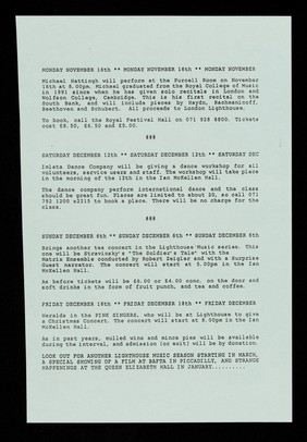 Lighthouse events : October to December 1992 / London Lighthouse.