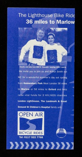 Lighthouse bike ride : London to Marlow or Oxford : Sunday 11 June 1995 : cycle for HIV/AIDS charities London Lighthouse, The Landmark & Gt Ormond St Children's Hospital Family Unit.
