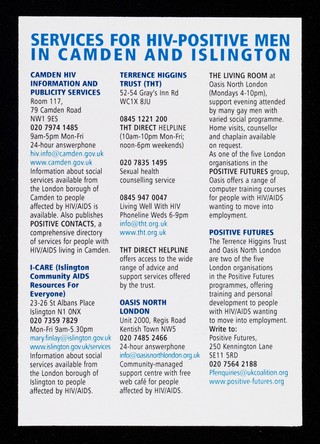 Services for HIV-positive men in Camden and Islington / Camden & Islington Gay Men's Team.