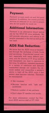 AIDS services : Fairmont Hospital : informaion & sevices 577-1620 / Fairmont Hospital, 15400 Foothill Blvd. San Leandro, CA 94578.