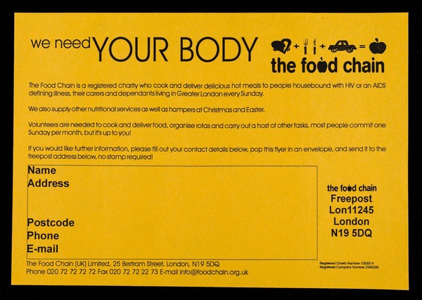 We need your body / The Food Chain (UK) Ltd.