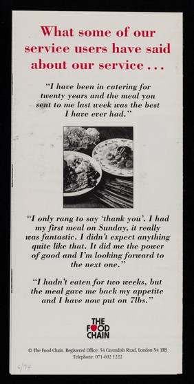 I want to give more than money : a little time... a little effort... a dash of salt and pepper... / The Food Chain.