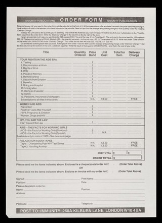 Immunity publications : price list (July 1989) ... order form / Immunity.