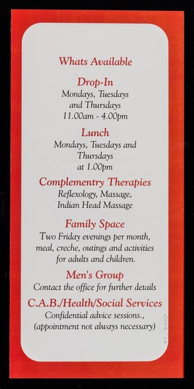 The Junction : Bromley Positive Support Group : Anerley SE20, charity no: 1051634.
