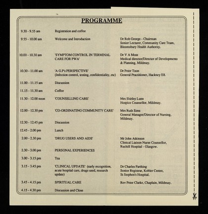 'Care in the community for people with AIDS' : an update for general practitioners : to be held at Mildmay Mission Hospital, Hackney Road, London E2 7NA 01-739 2331 on Thursday 13 April 1989 / Mildmay Mission Hospital.