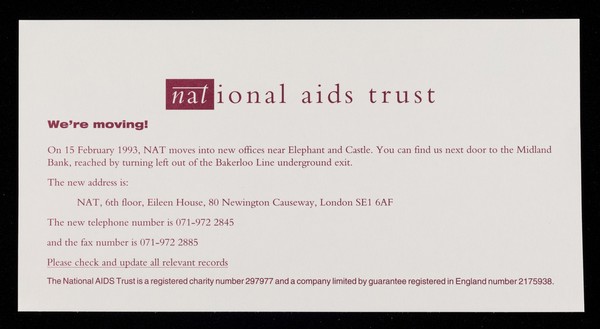 We're moving! / National AIDS Trust.