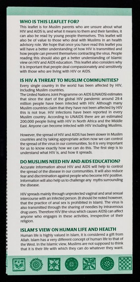 HIV, AIDS and Islam : information for Muslim communities : an HIV/AIDS service for the South Asian, Middle Eastern, North African and other excluded communities / NPL, Naz Project London.