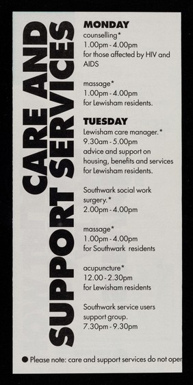 Services at the Positive Place : Summer 1994 : a centre for the support and care of people affected by HIV and AIDS / The Positive Place.